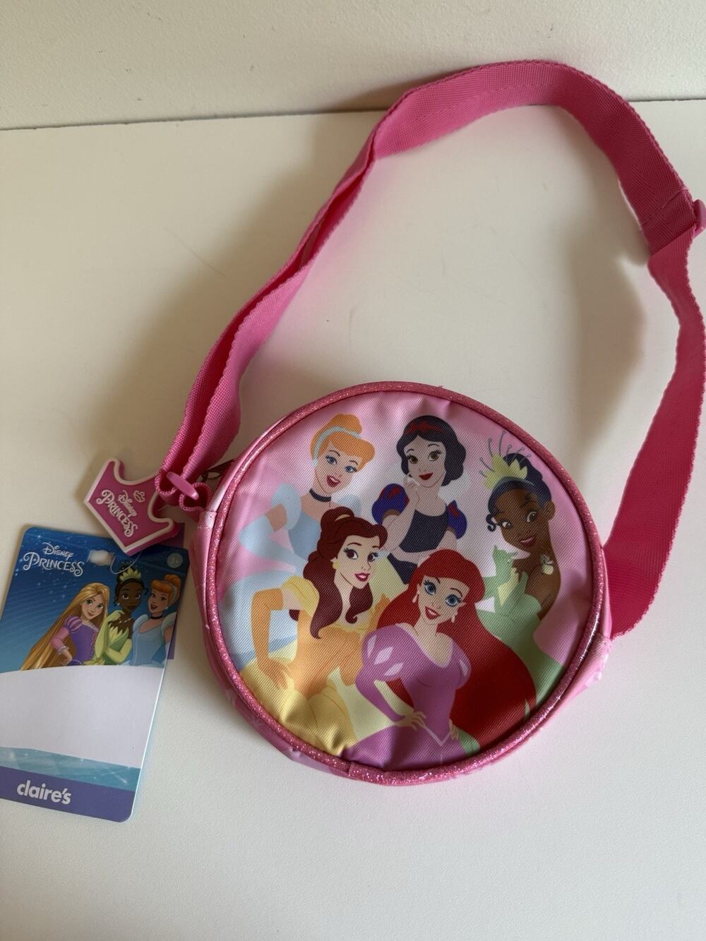 Claire's Disney Princess Round Crossbody Pink Purse with Adjustable Strap